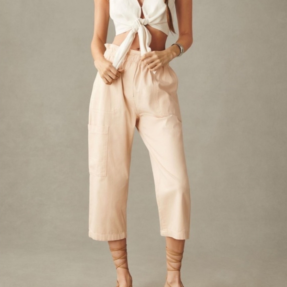 Anthropologie Light Peach Cropped Wide-Leg Capris